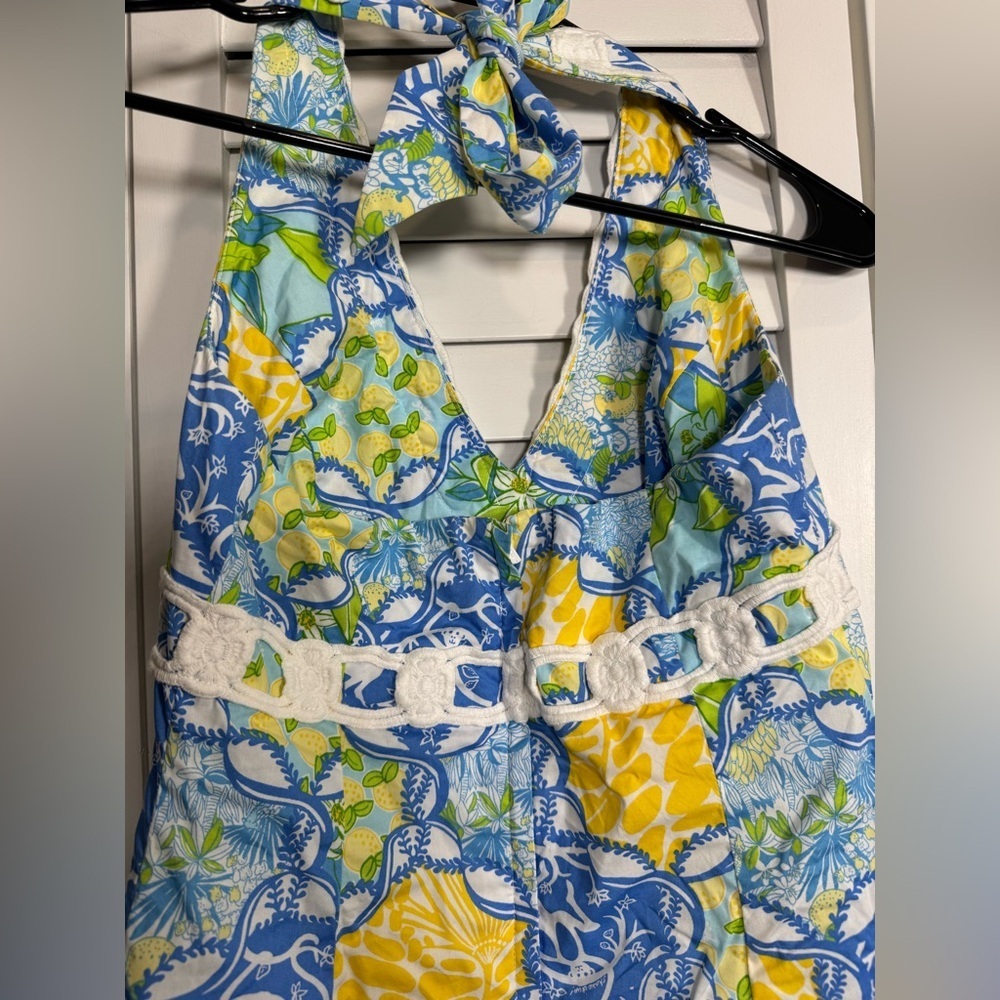 Lilly Pulitzer Blue and Yellow Patterned Halter Dress Size 4 - Picture 6 of 8